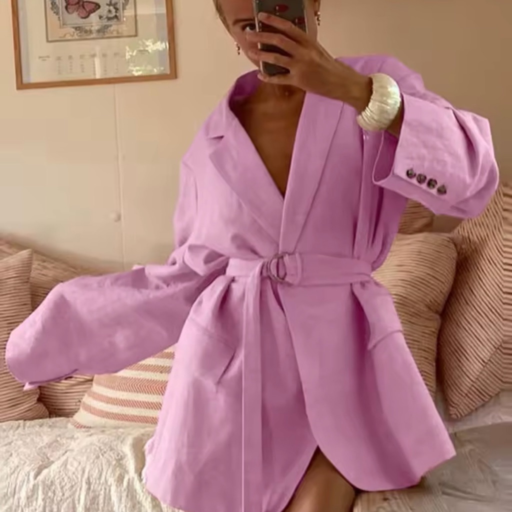 Elegant Pink Belted Women's Blazer